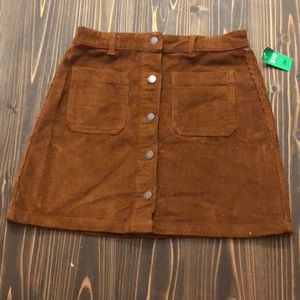 Tan High Rise Corduroy Botton Front Skirt